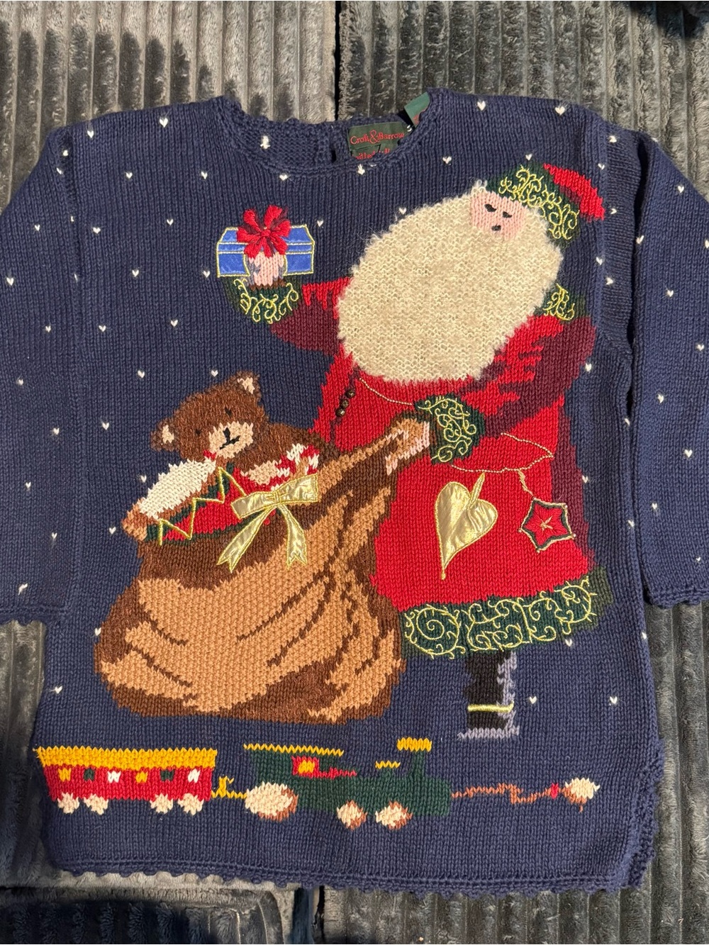 Vintage Croft & Barrow Hand Knit Christmas Santa Sweater Womens M Bells Jingle